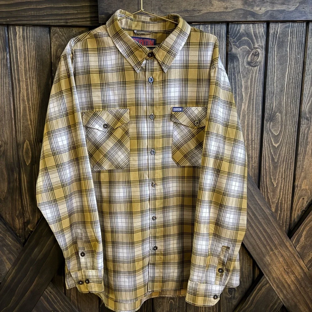 Dickies “Lager” Men's 2XL Yellow and White Plaid Flannel Button-Down Shirt - Picture 6 of 6